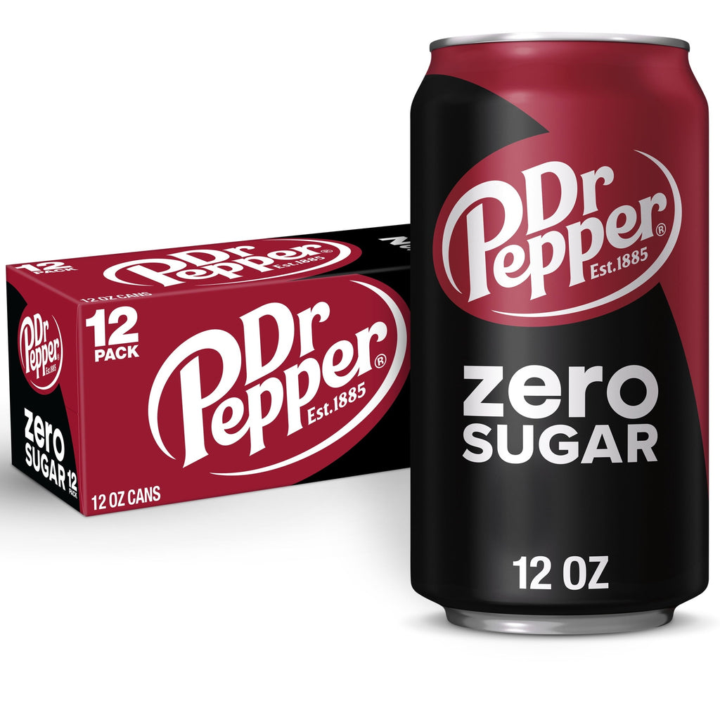 Dr Pepper Zero Sugar Soda, 12 fl oz Cans, 24-Pack