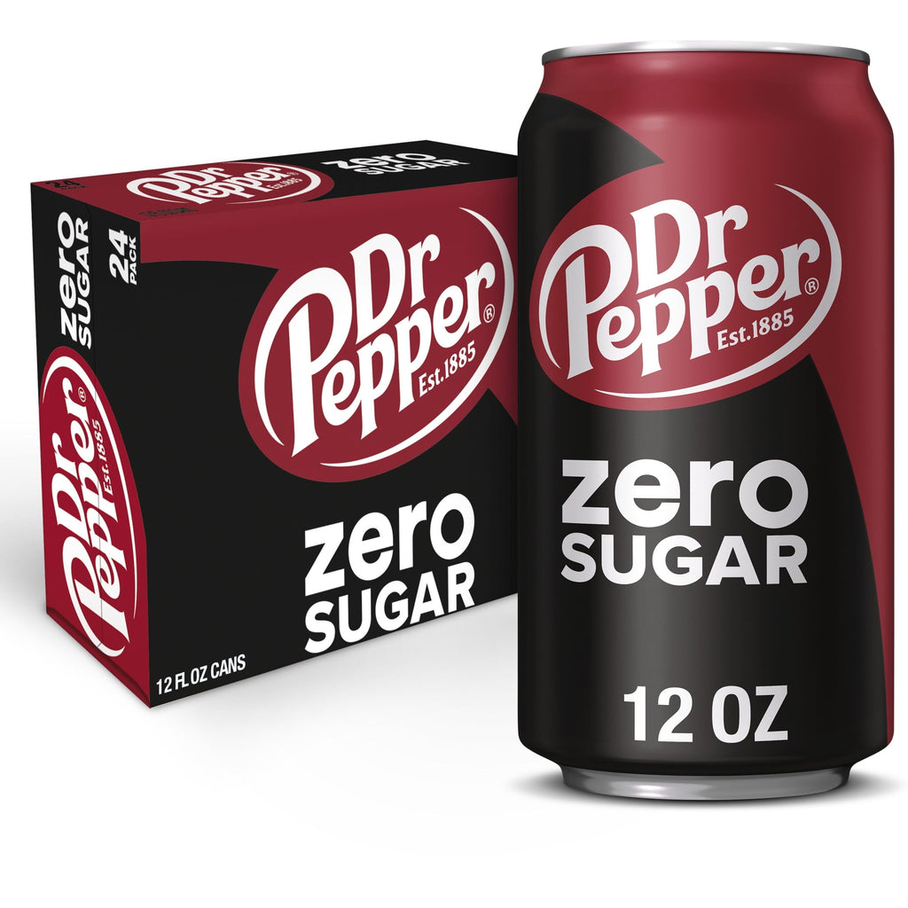 Dr Pepper Zero Sugar Soda, 12 fl oz Cans, 24-Pack